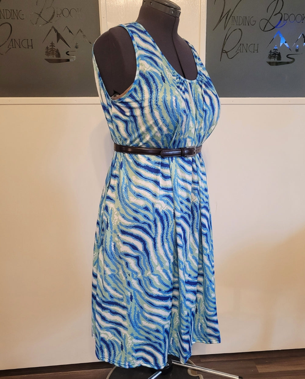 Blue Striped Plus Size Dress with Pockets