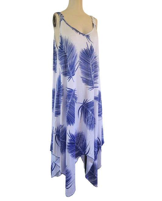 Blue Feather Dress with Handkerchief Hem