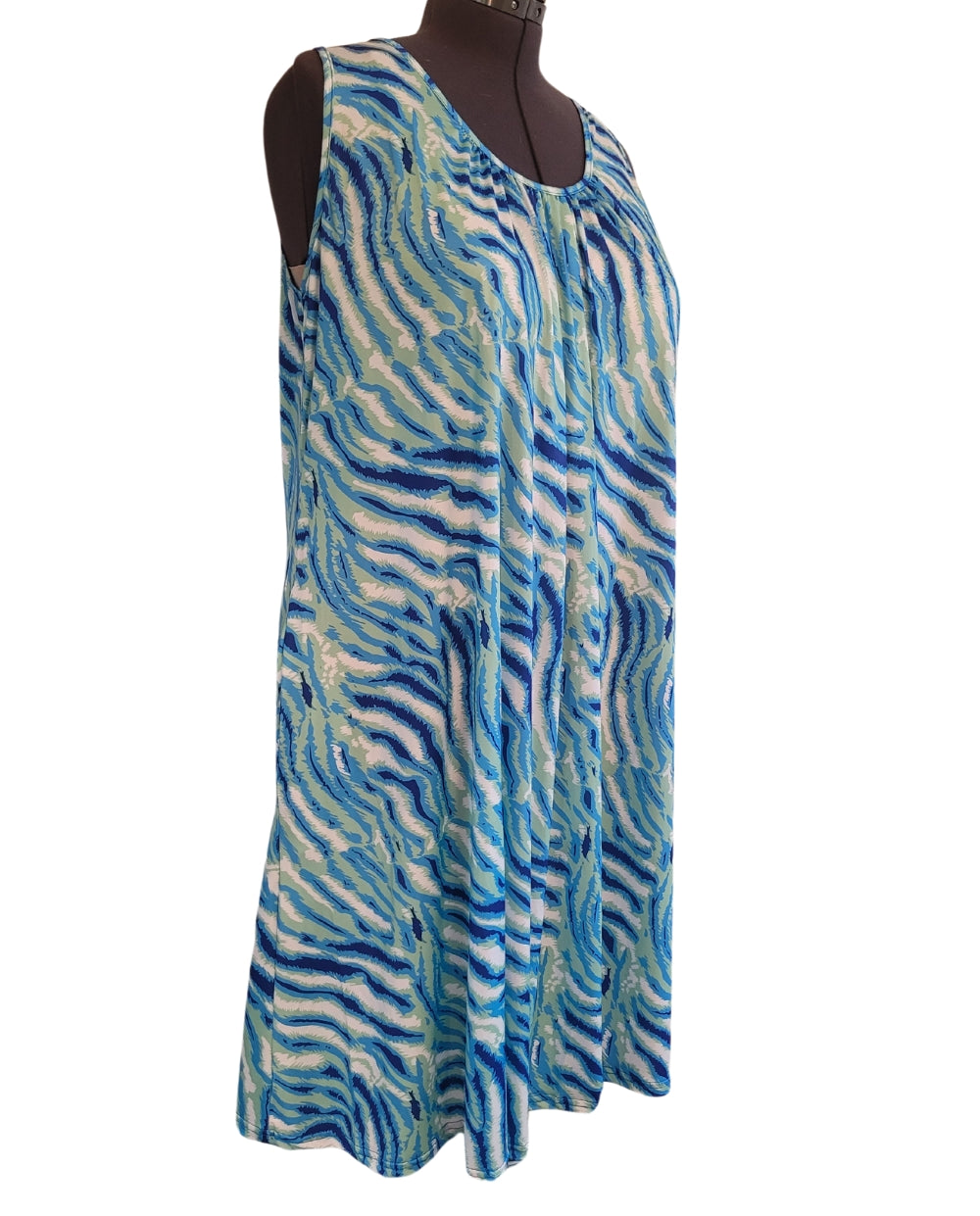 Blue Striped Plus Size Dress with Pockets