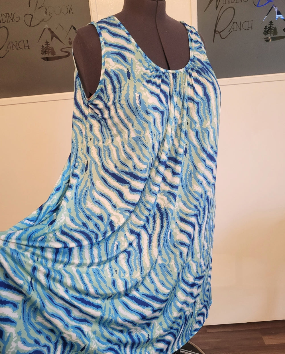 Blue Striped Plus Size Dress with Pockets