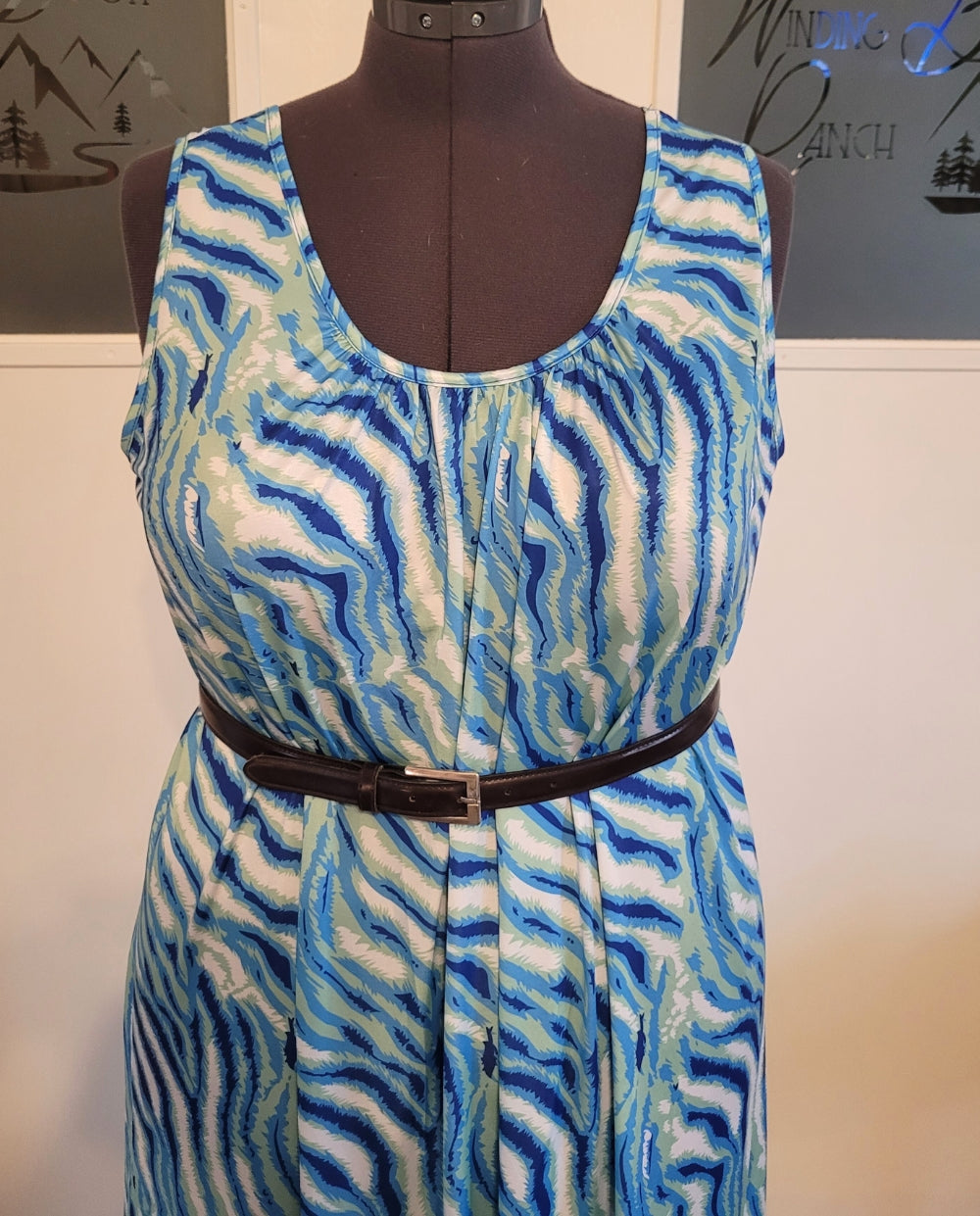 Blue Striped Plus Size Dress with Pockets