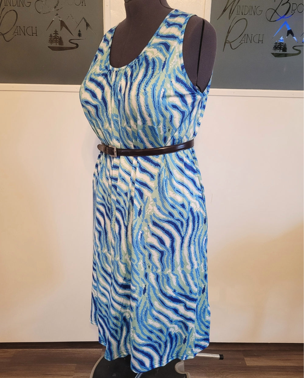 Blue Striped Plus Size Dress with Pockets