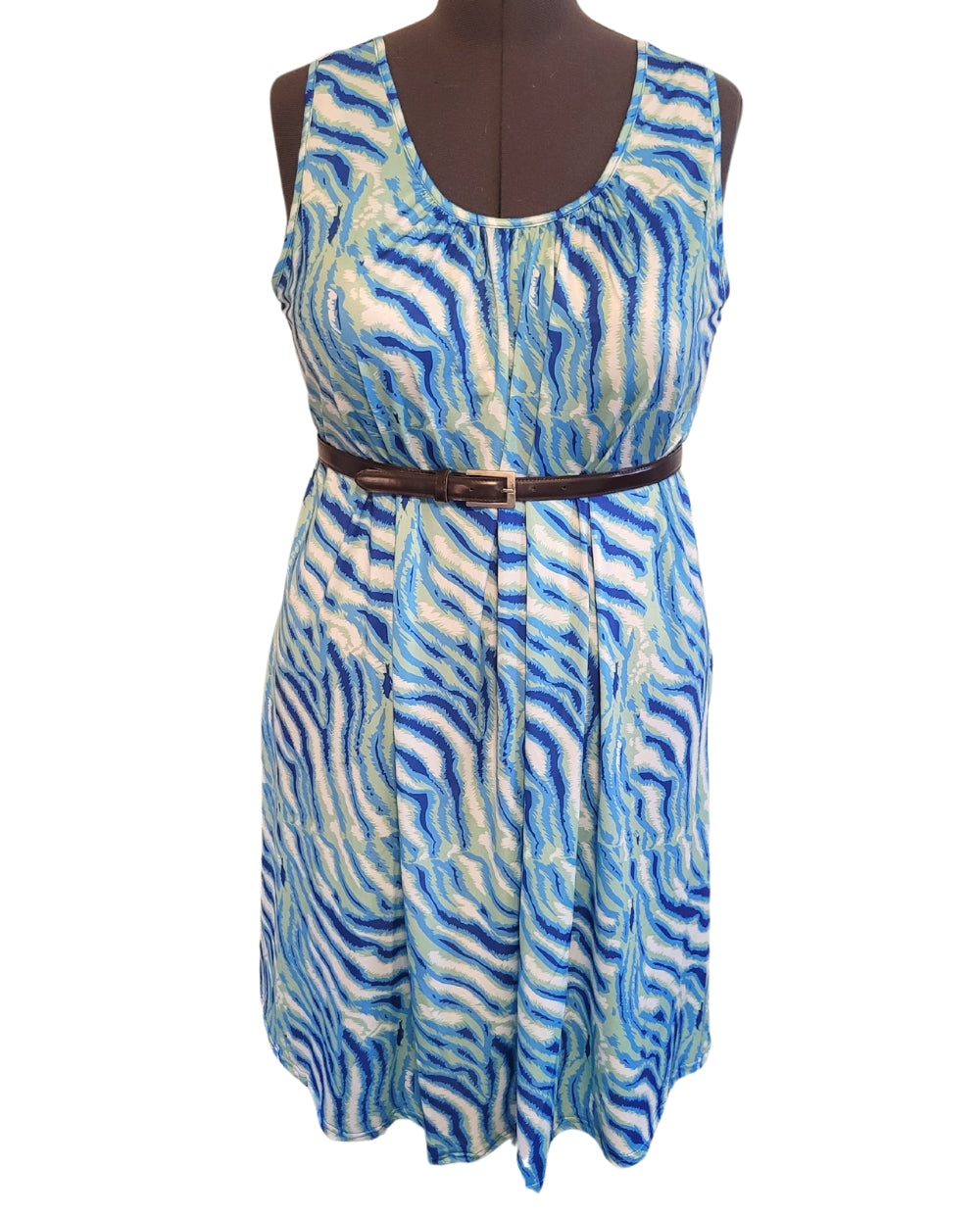 Blue Striped Plus Size Dress with Pockets
