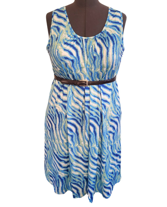 Blue Striped Plus Size Dress with Pockets