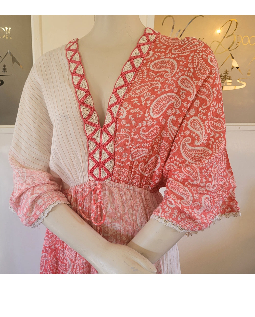 Elegant Sari Dress in Coral