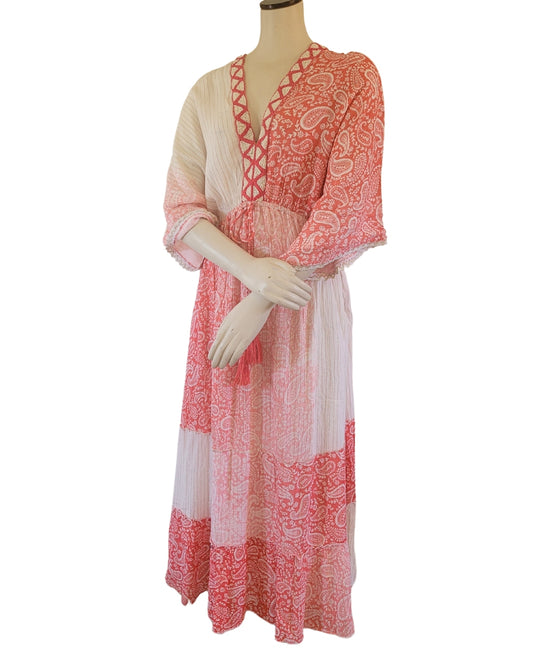 Elegant Sari Dress in Coral