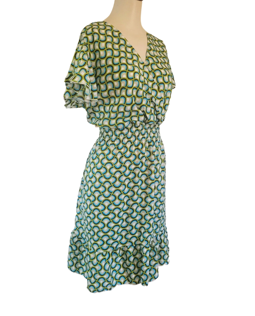 Geometric Design Flutter Sleeve Dress