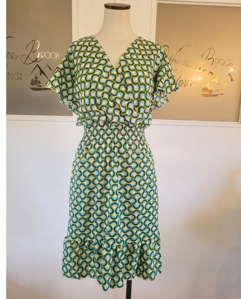 Geometric Design Flutter Sleeve Dress