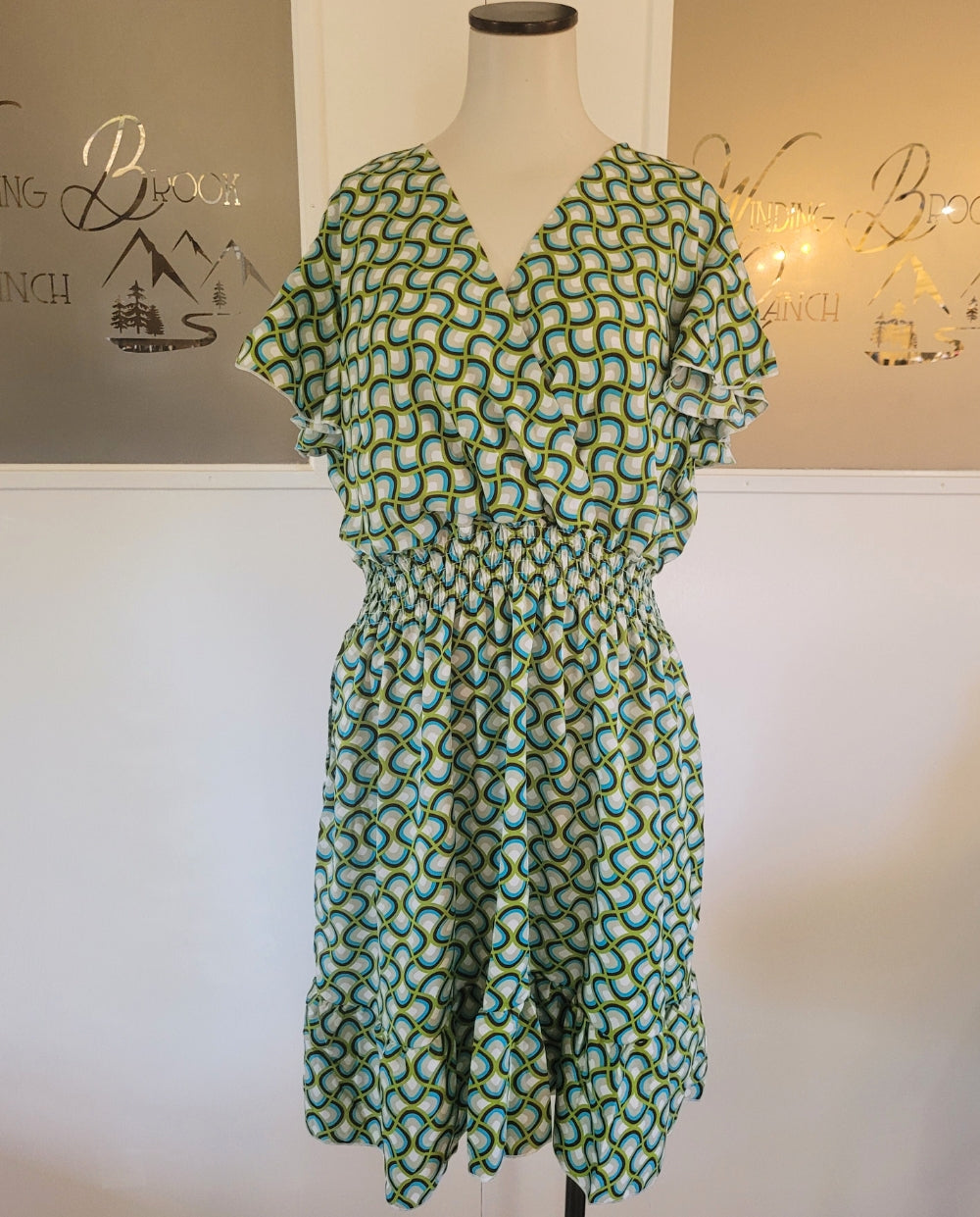 Geometric Design Flutter Sleeve Dress