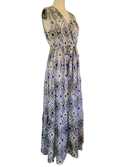 Gray Patterned Flowy Maxi Dress