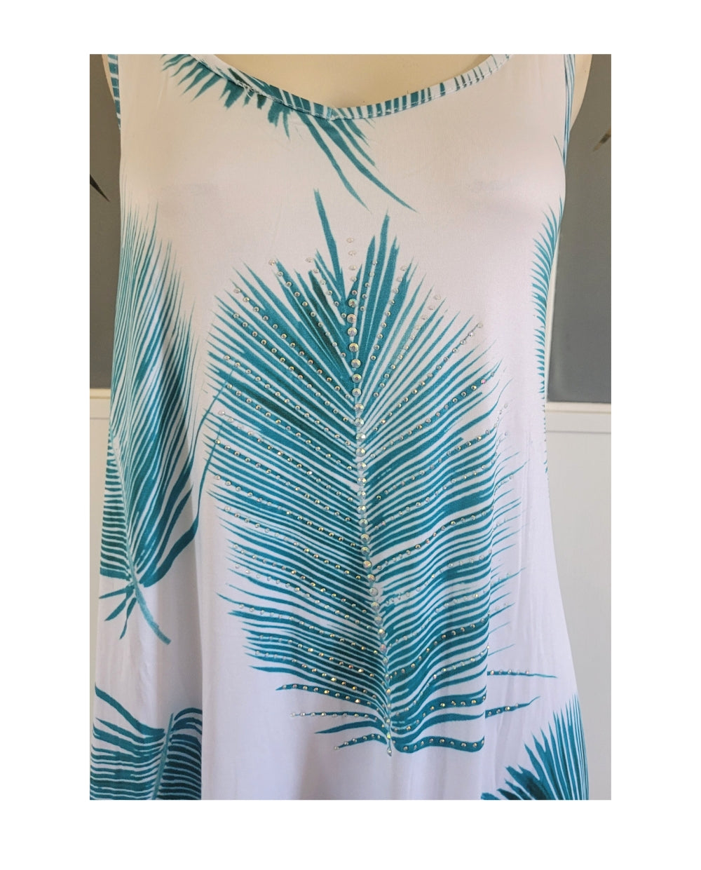 Teal Feather Dress with Handkerchief Hem