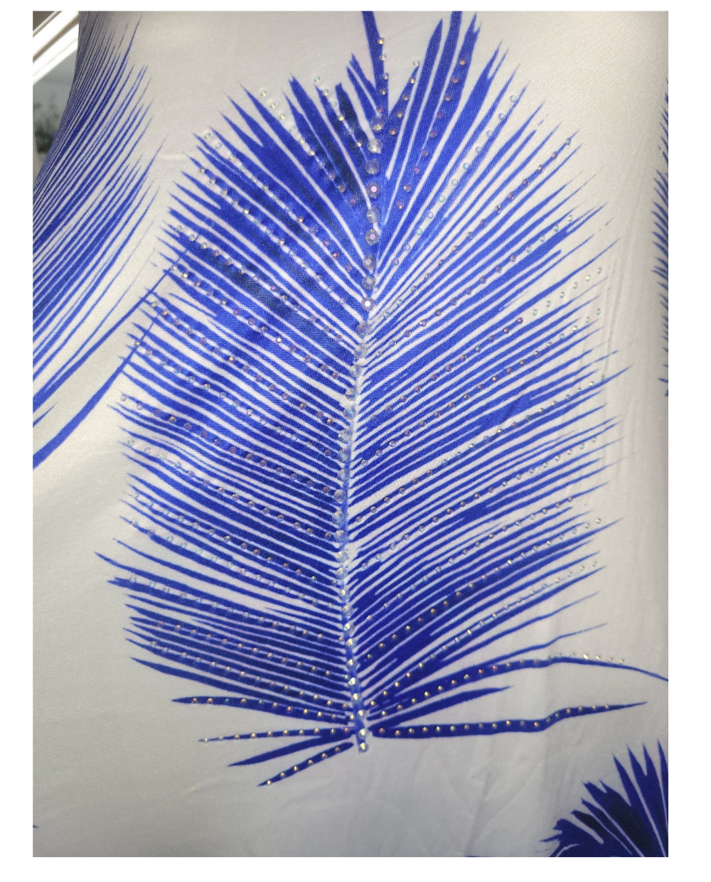 Blue Feather Dress with Handkerchief Hem