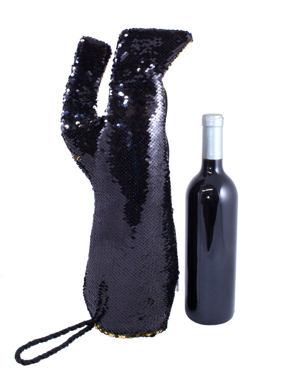 Stiletto Wine Bag in Black and Gold Reversible Mermaid Sequin Fabric