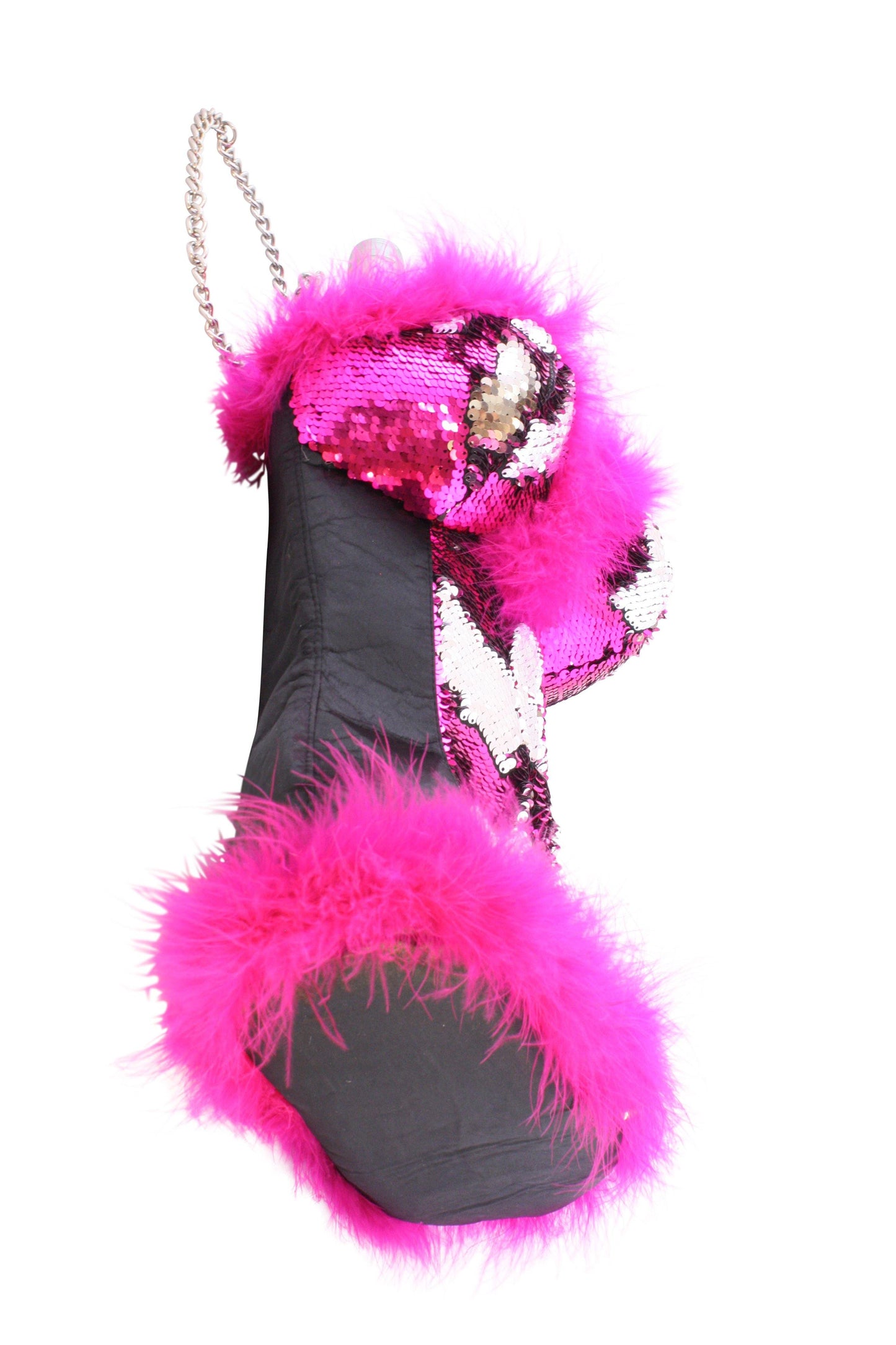 Reversible Sequin Hot Pink to Silver Wine Tote shaped like a Corset by Tipsy Totes