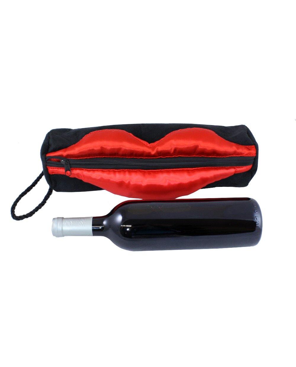 Red Lips Tote with zipper for wine and spirit bottles by Tipsy Totes